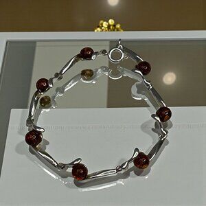 Petite 5 1/2" Womens 7 Stone Amber Sterling Silver 925 Bracelet